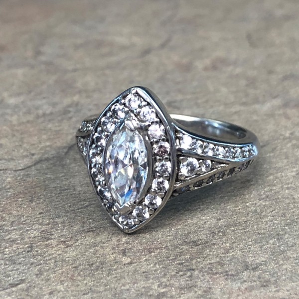 14K White Gold Marquise Halo Engagement Ring